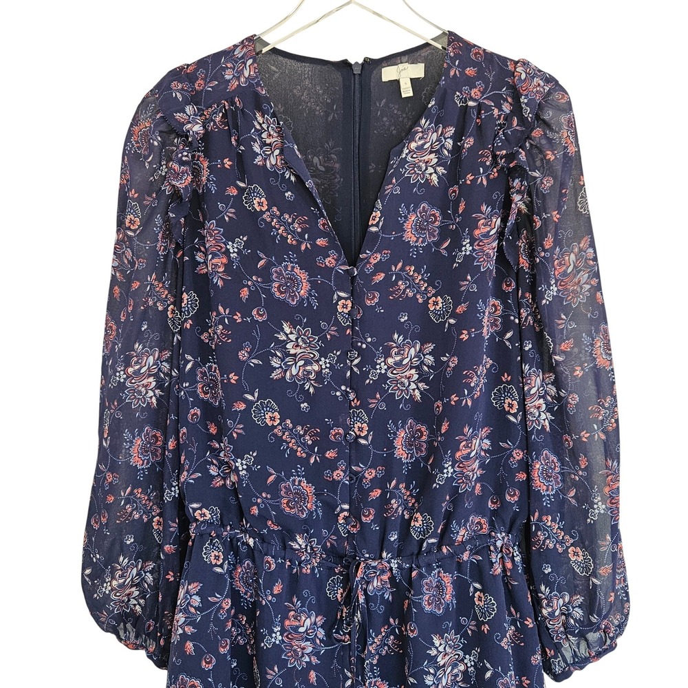 Joie Women Cherita Silk Floral Romper S Blue Sheer Long Sleeve Drawstring Waist - Picture 4 of 10